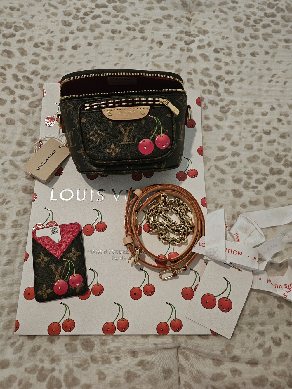 🍒Louis Vuitton Mini Bumbag Monogram Cerise W/Magnet Card Holder🍒